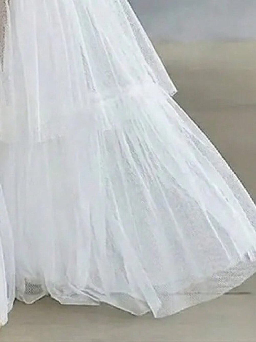 White Casual Women's Tiered Tulle Maxi Skirt with Button Front Mesh Detail - Picture 2 of 2